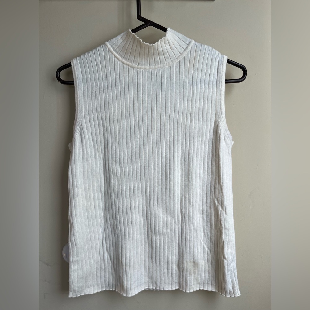 White ribbed tank with mock turtleneck